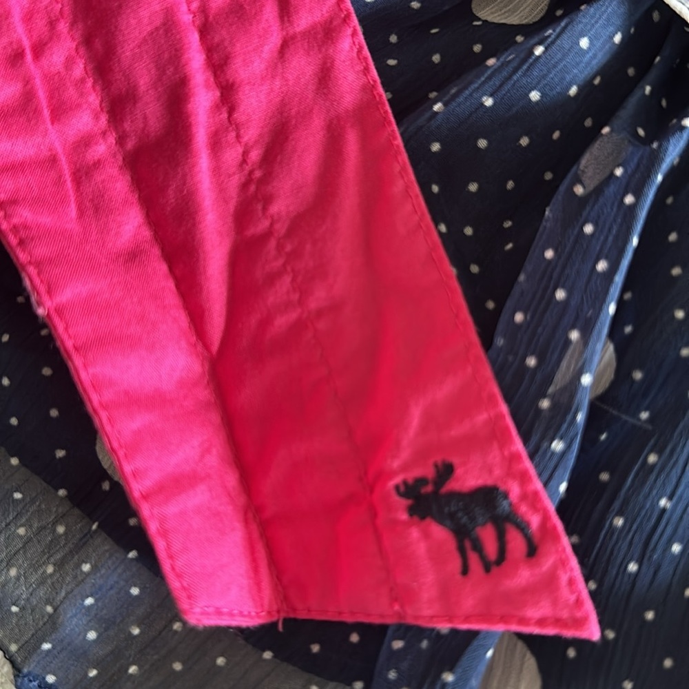 Abercrombie strapless chiffon white blue polka dot sun dress sz S hot pink belt - Picture 4 of 4